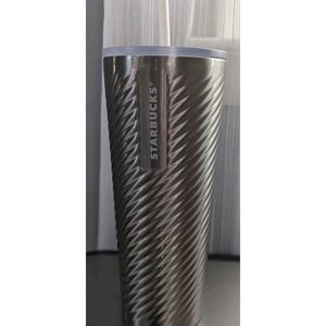 Starbucks 2022 Christmas Holiday Silver Metallic Candy Spiral‎ Cold Cup